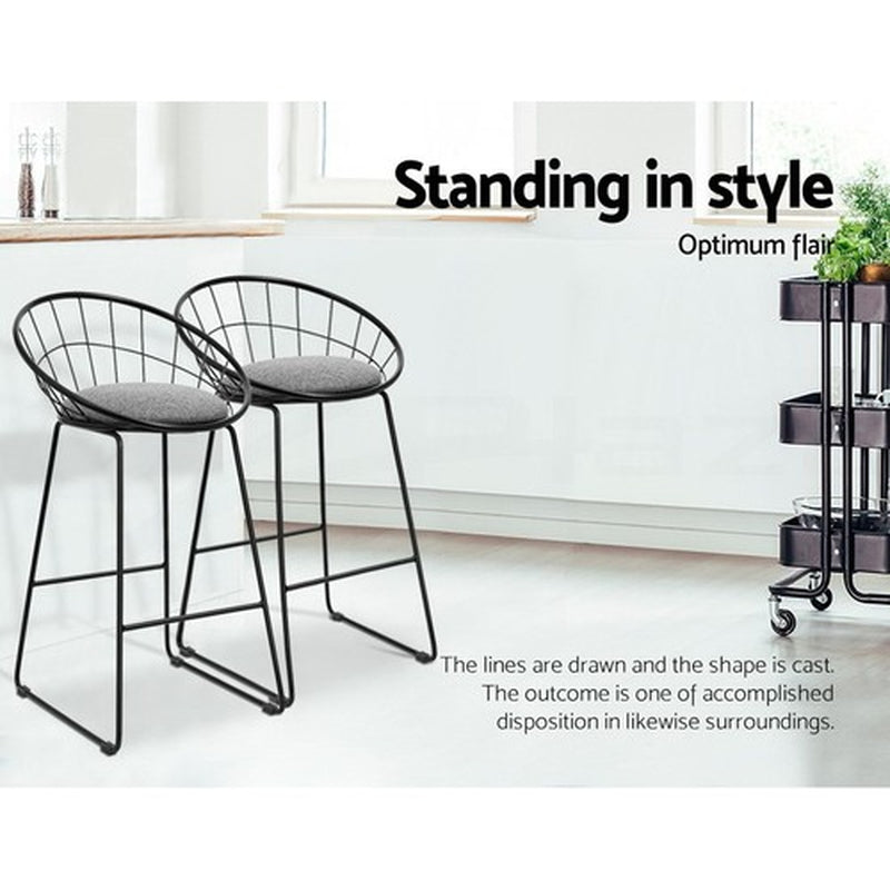 Artiss 4X Bar Stools Kitchen Dining Chairs Counter Stool Linen Padded Metal