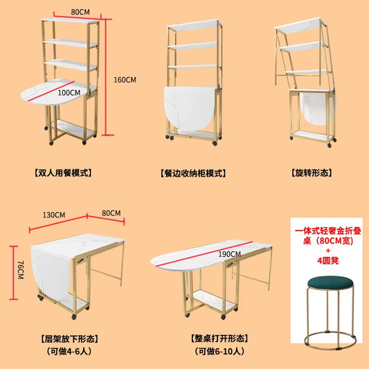 Fashion Modern Iron Leather Wall Mounted Folding Dining Table with round Chairs