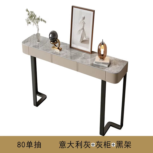 Luxury Glossy Console Table for Hallway Living Room Slate Porch Side Table High-Quality Drawer Cabinet Home Furniture 80/100/120