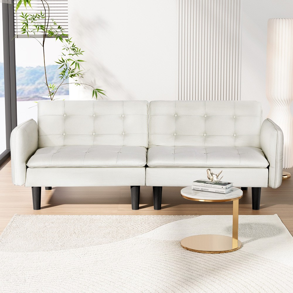 Artiss Sofa Bed Lounge Futon Couch Bed Adjustable Tufted 3 Seater Fabric Beige