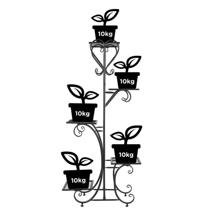 Metal Plant Shelf Flower Display Stand Garden Planter Holder with 5 Tier Shelves Indoor (Black)