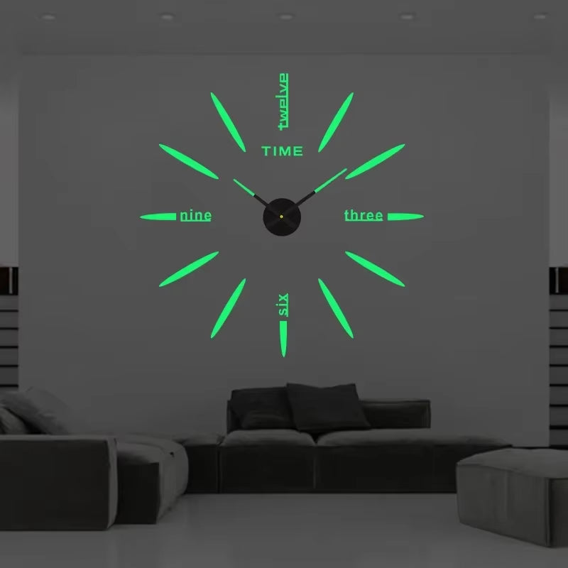 3D Wall Clock Luminous Frameless Wall Clocks DIY Digital Clock Stickers Silent Clock for Home Living Room Decor