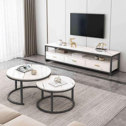 Emilia TV Cabinet & 2In1 Coffee Table Set Luxury Marble Look Wood Bronze Storage