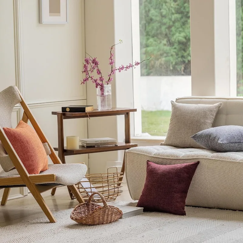 2Pcs Set Linen Pillow Covers 18X18Inch Burlap Beige Throw Pillows Cover for Couch Living Room Bench Patio Floor Linen Home Decor