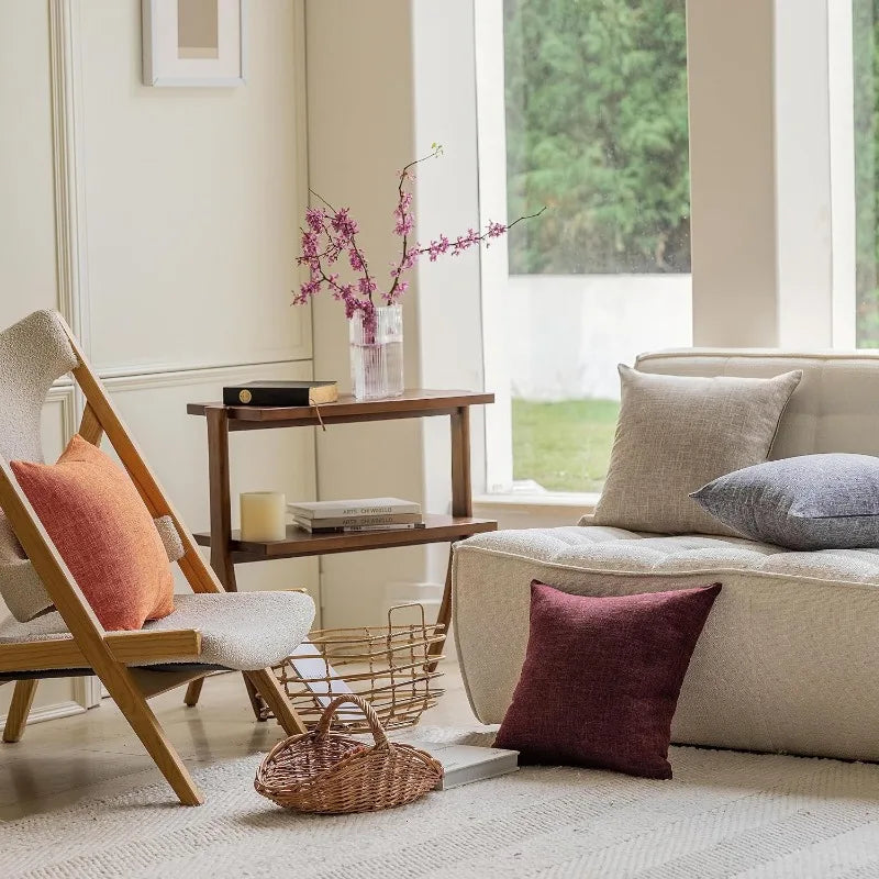 2Pcs Set Linen Pillow Covers 18X18Inch Burlap Beige Throw Pillows Cover for Couch Living Room Bench Patio Floor Linen Home Decor