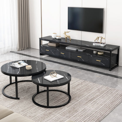 Emilia TV Cabinet & 2In1 Coffee Table Set Luxury Marble Look Wood Bronze Storage
