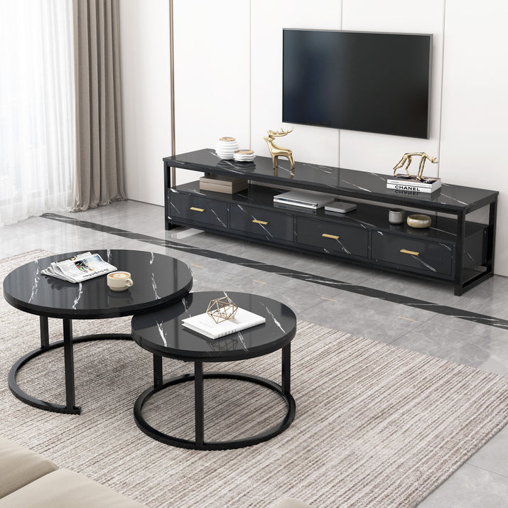 Emilia TV Cabinet & 2In1 Coffee Table Set Luxury Marble Look Wood Bronze Storage