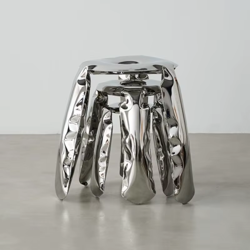 Living Room Modern Footrest Interior round Luxury Art Stainless Steel Balloon Stool Metal Three-Legged Design Low Stool Ottomans