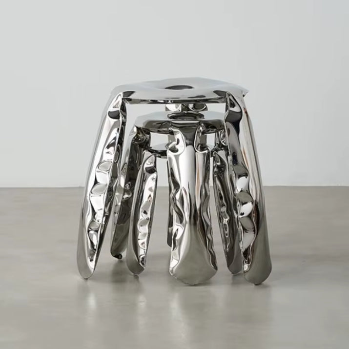 Living Room Modern Footrest Interior round Luxury Art Stainless Steel Balloon Stool Metal Three-Legged Design Low Stool Ottomans