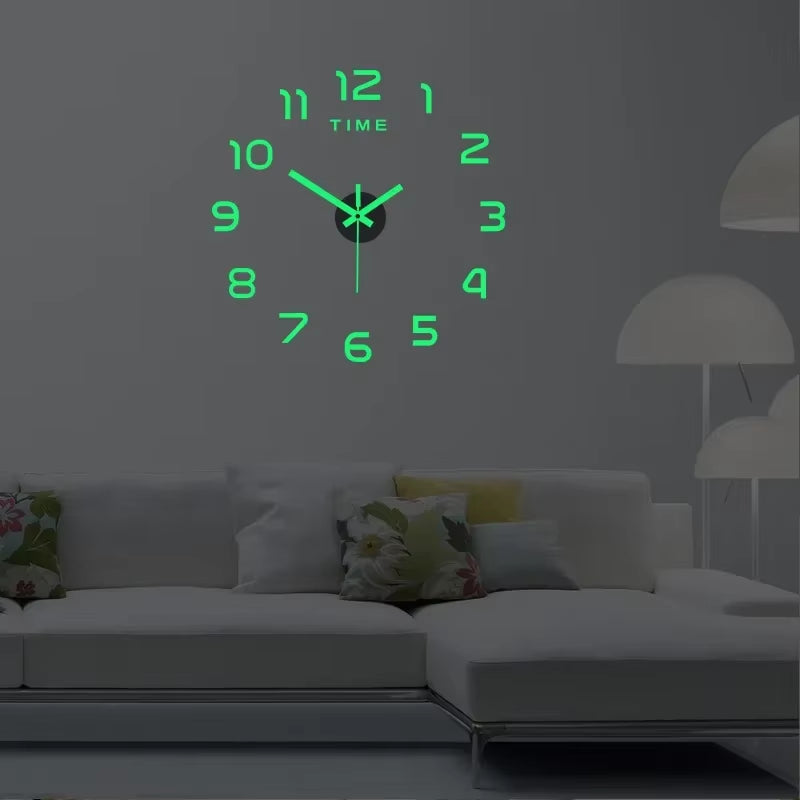 3D Wall Clock Luminous Frameless Wall Clocks DIY Digital Clock Stickers Silent Clock for Home Living Room Decor