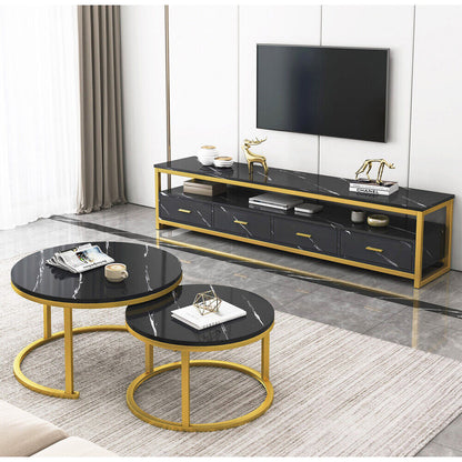 Emilia TV Cabinet & 2In1 Coffee Table Set Luxury Marble Look Wood Bronze Storage