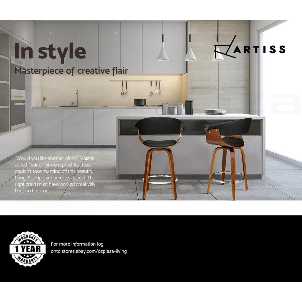 Artiss 2X Bar Stools Kitchen Dining Chairs Swivel Leather Padded Stool Wooden