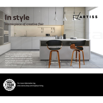 Artiss 2X Bar Stools Kitchen Dining Chairs Swivel Leather Padded Stool Wooden