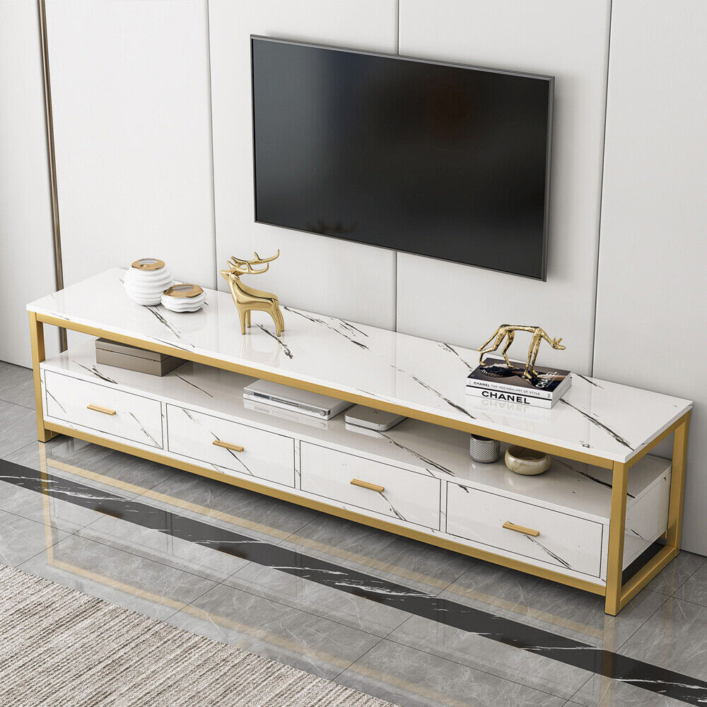Emilia TV Cabinet & 2In1 Coffee Table Set Luxury Marble Look Wood Bronze Storage