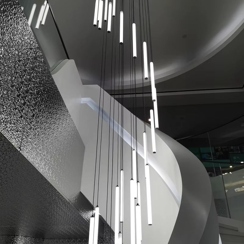 Living Room Long Tube Chandelier Villa Dining Room Attic Staircase Chandelier Lamp Large Exhibition Hall Suspension Lamp