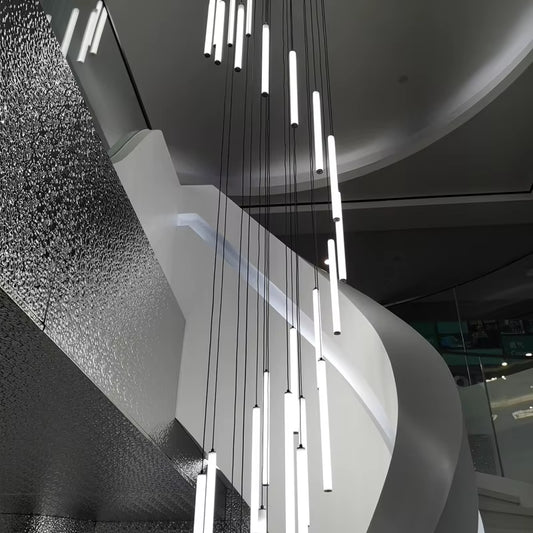 Living Room Long Tube Chandelier Villa Dining Room Attic Staircase Chandelier Lamp Large Exhibition Hall Suspension Lamp