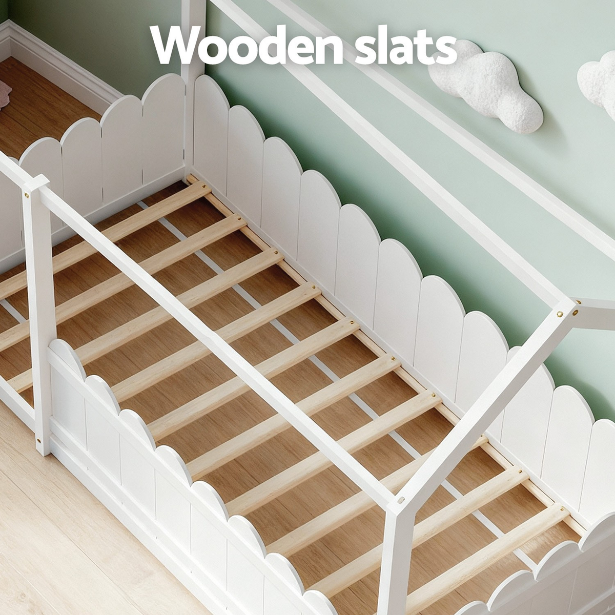 Artiss Bed Frame Kids Timber Single Wooden Mattress Base House Platform White