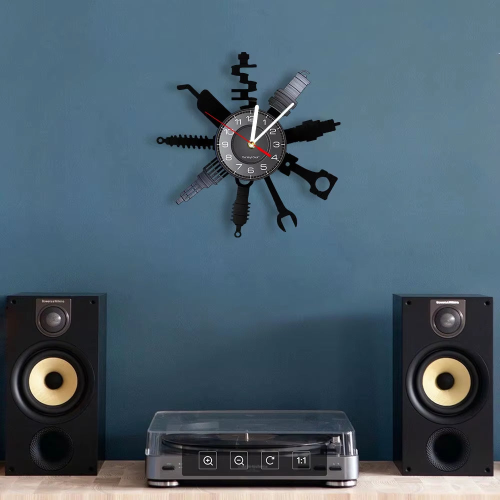 Auto Repair Shop Wall Sign Decorative Modern Wall Clock Car Mechanic Service Workshop Vinyl Record Clock Garage Repairman Gift
