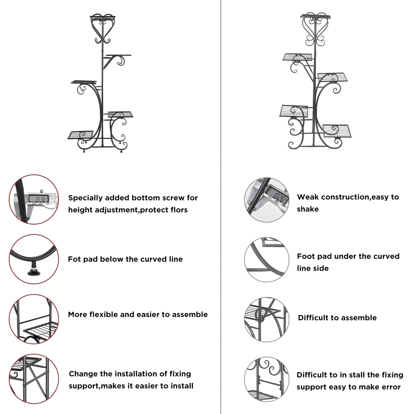Metal Plant Shelf Flower Display Stand Garden Planter Holder with 5 Tier Shelves Indoor (Black)