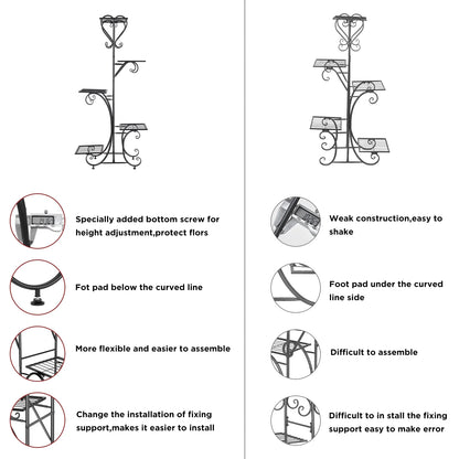 Metal Plant Shelf Flower Display Stand Garden Planter Holder with 5 Tier Shelves Indoor (Black)