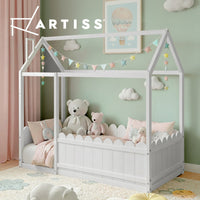 Artiss Bed Frame Kids Timber Single Wooden Mattress Base House Platform White