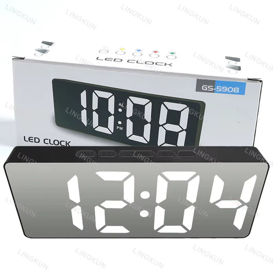 Electronic Alarm Clock Noiseless Design Digital LED Large Display Mirror Electronic Clock Digital Alarm Clock LED Mirror Clocks
