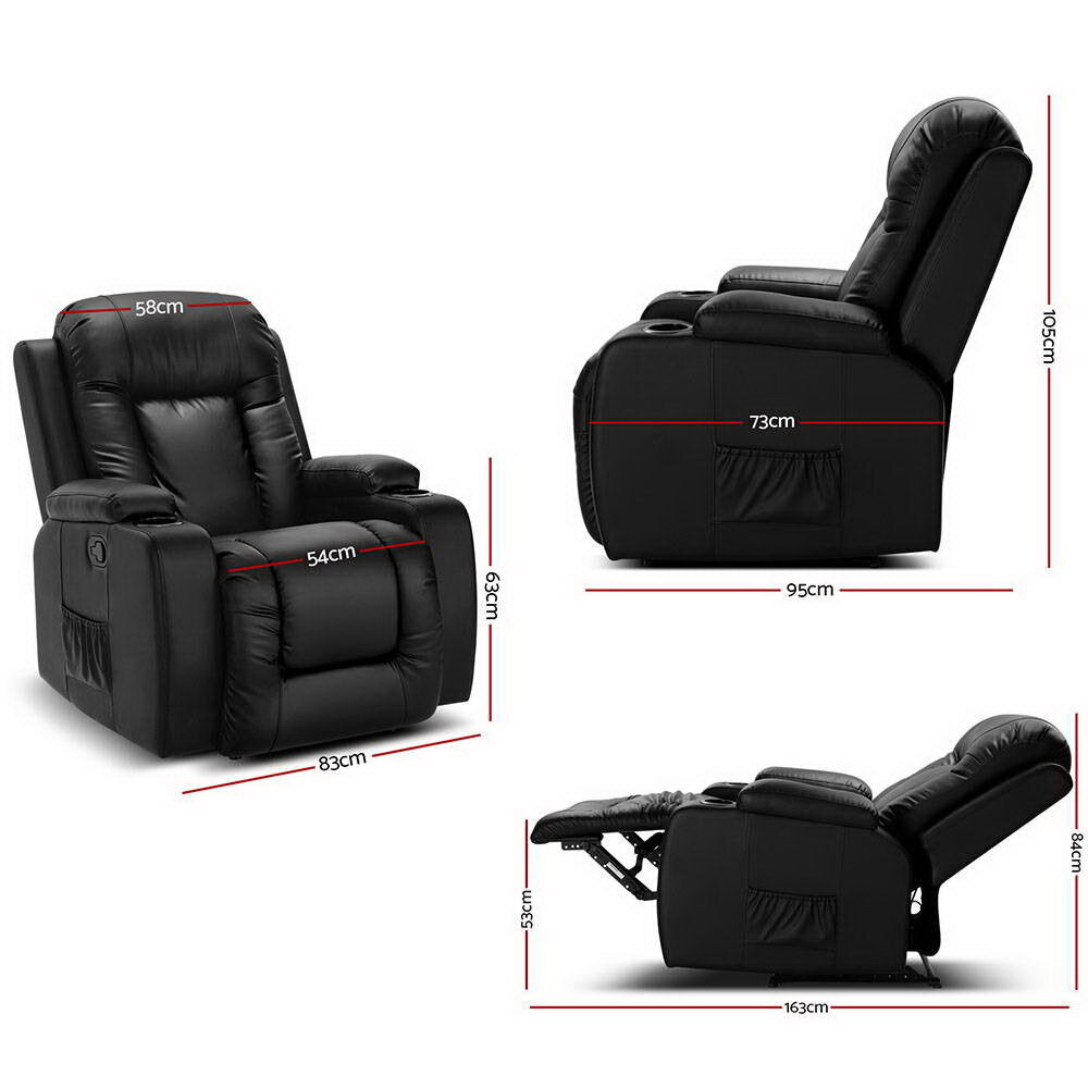 Artiss Recliner Chair Electric Massage Chairs Leather Lounge Sofa Heated Black