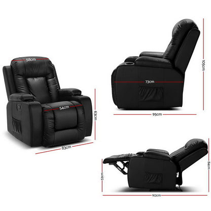 Artiss Recliner Chair Electric Massage Chairs Leather Lounge Sofa Heated Black
