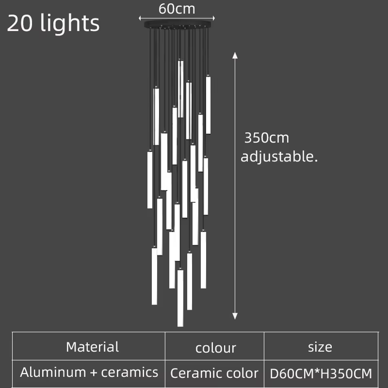 Living Room Long Tube Chandelier Villa Dining Room Attic Staircase Chandelier Lamp Large Exhibition Hall Suspension Lamp