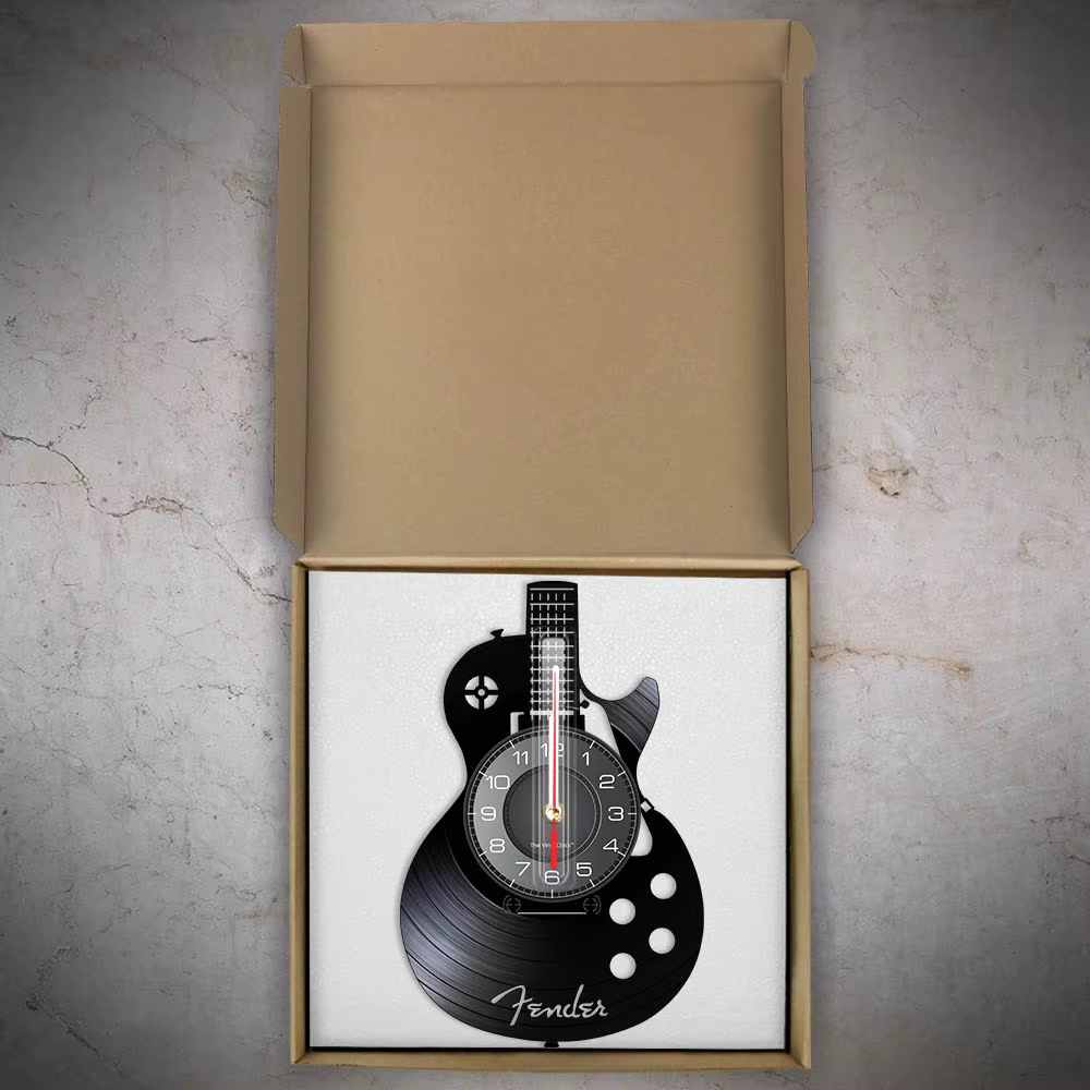 Acoustic Guitar Wall Art Wall Clock Musical Instrument Home Interior Wall Decor Vinyl Record Wall Clock Rock N Roll Musical Gift
