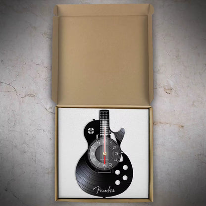 Acoustic Guitar Wall Art Wall Clock Musical Instrument Home Interior Wall Decor Vinyl Record Wall Clock Rock N Roll Musical Gift