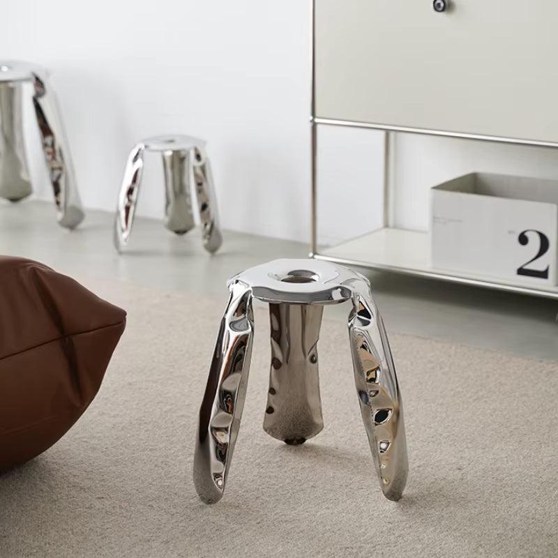 Living Room Modern Footrest Interior round Luxury Art Stainless Steel Balloon Stool Metal Three-Legged Design Low Stool Ottomans