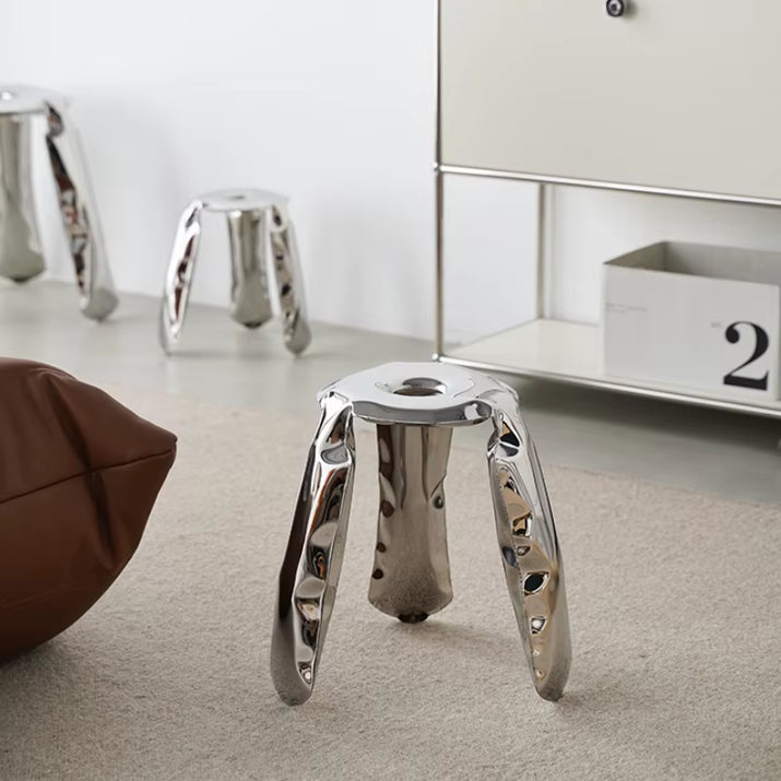 Living Room Modern Footrest Interior round Luxury Art Stainless Steel Balloon Stool Metal Three-Legged Design Low Stool Ottomans