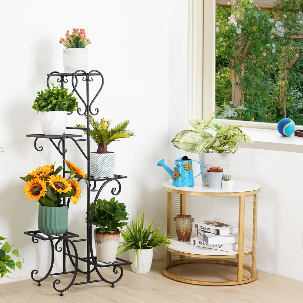Metal Plant Shelf Flower Display Stand Garden Planter Holder with 5 Tier Shelves Indoor (Black)