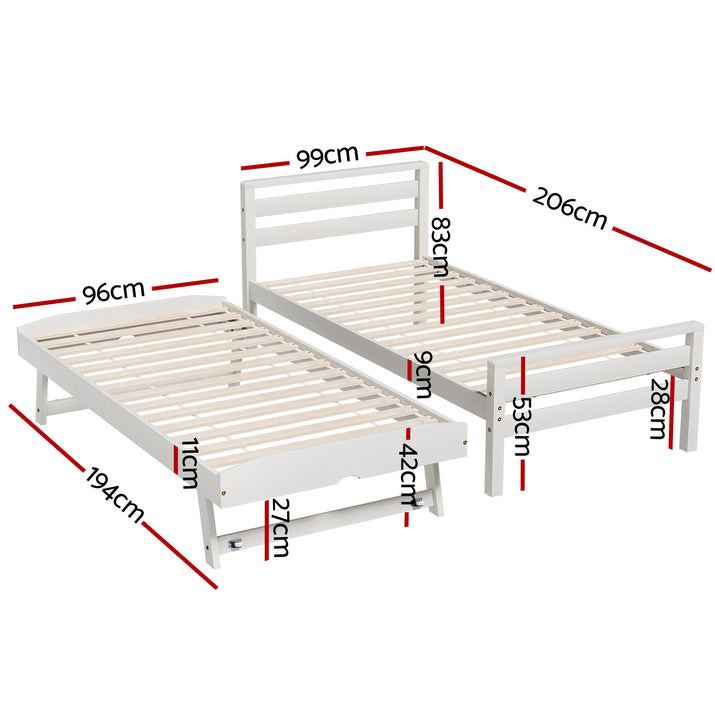 Artiss Bed Frame 2X Single Size 2-In-1 Trundle Wooden Mattress Base White AVIS