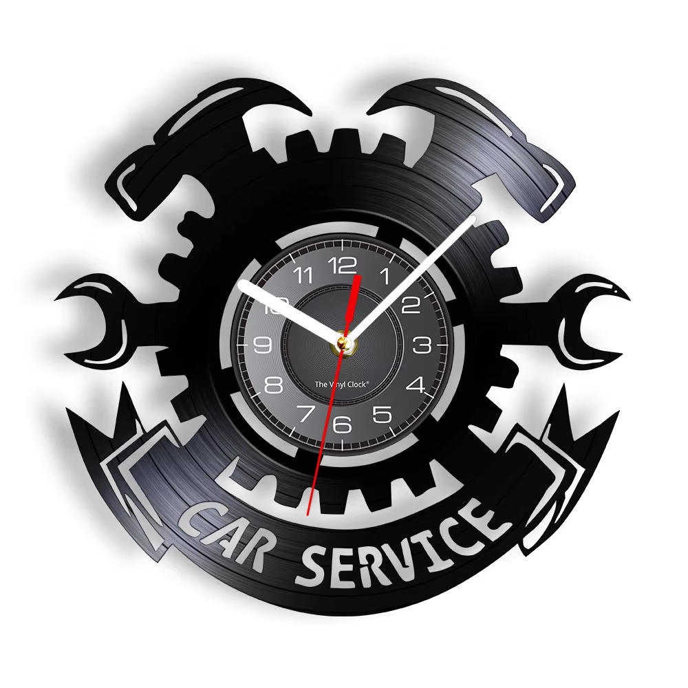 Auto Repair Shop Wall Sign Decorative Modern Wall Clock Car Mechanic Service Workshop Vinyl Record Clock Garage Repairman Gift