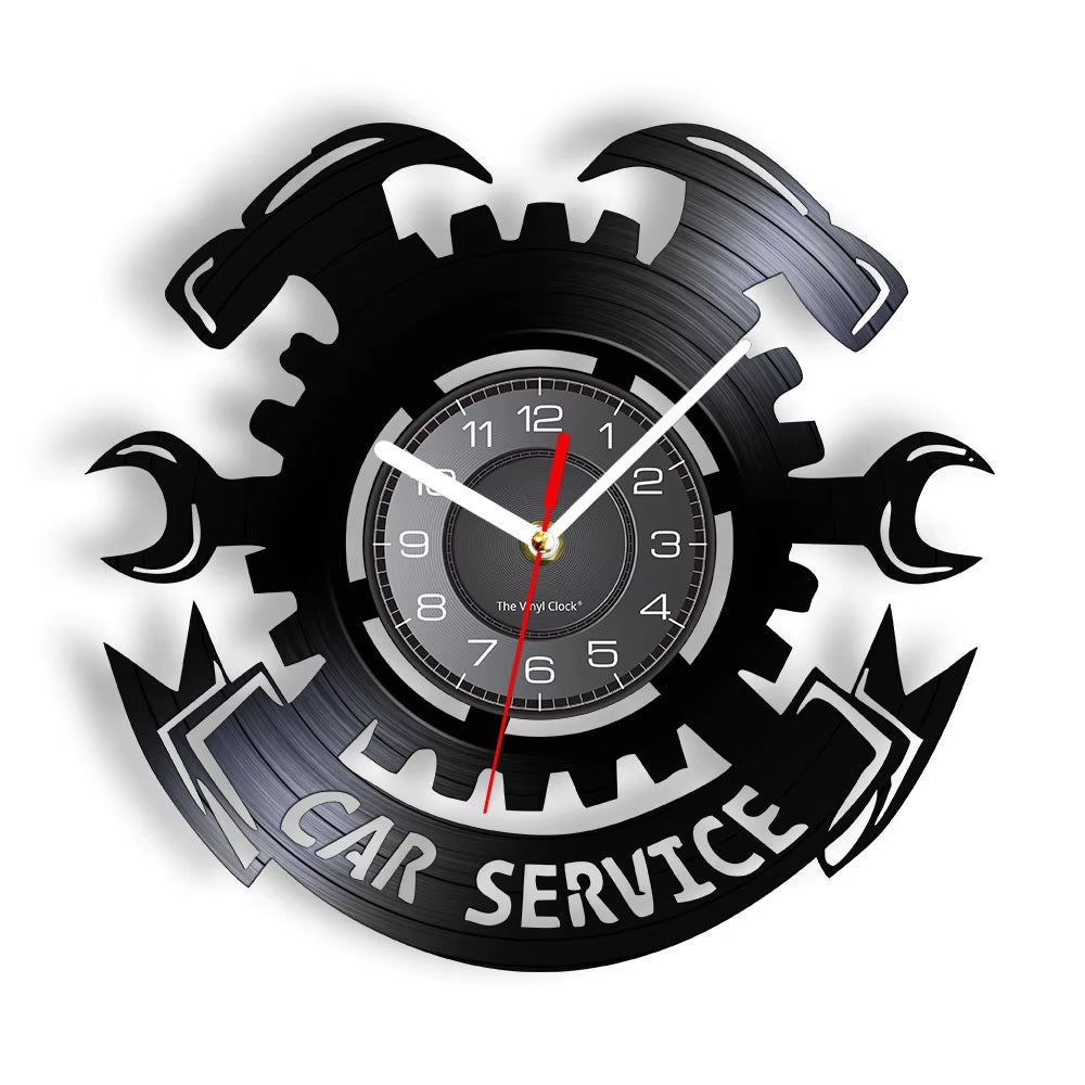 Auto Repair Shop Wall Sign Decorative Modern Wall Clock Car Mechanic Service Workshop Vinyl Record Clock Garage Repairman Gift