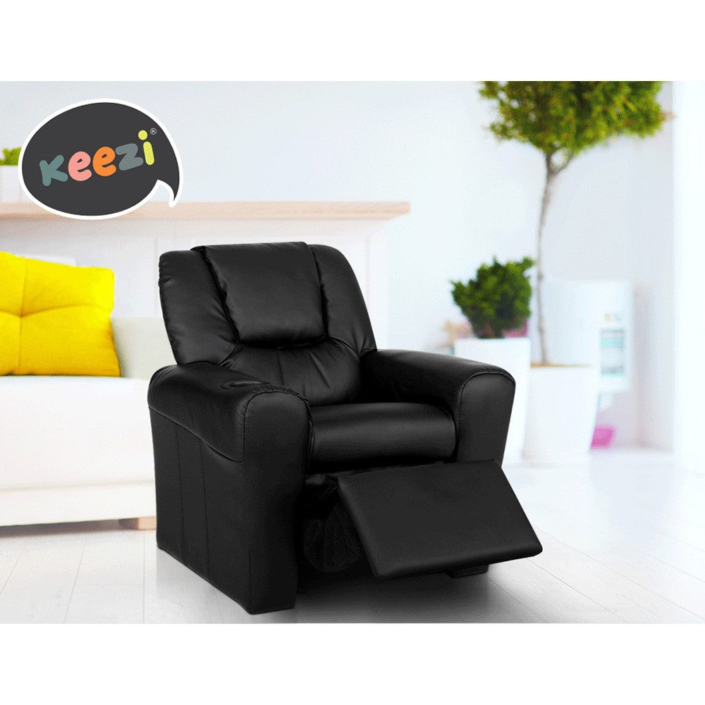 Keezi Kids Recliner Chair PU Leather Sofa Lounge Couch Children Armchair Black