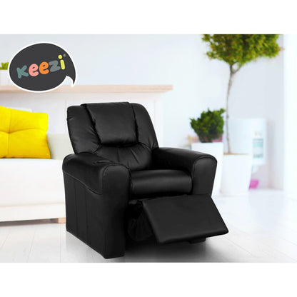 Keezi Kids Recliner Chair PU Leather Sofa Lounge Couch Children Armchair Black