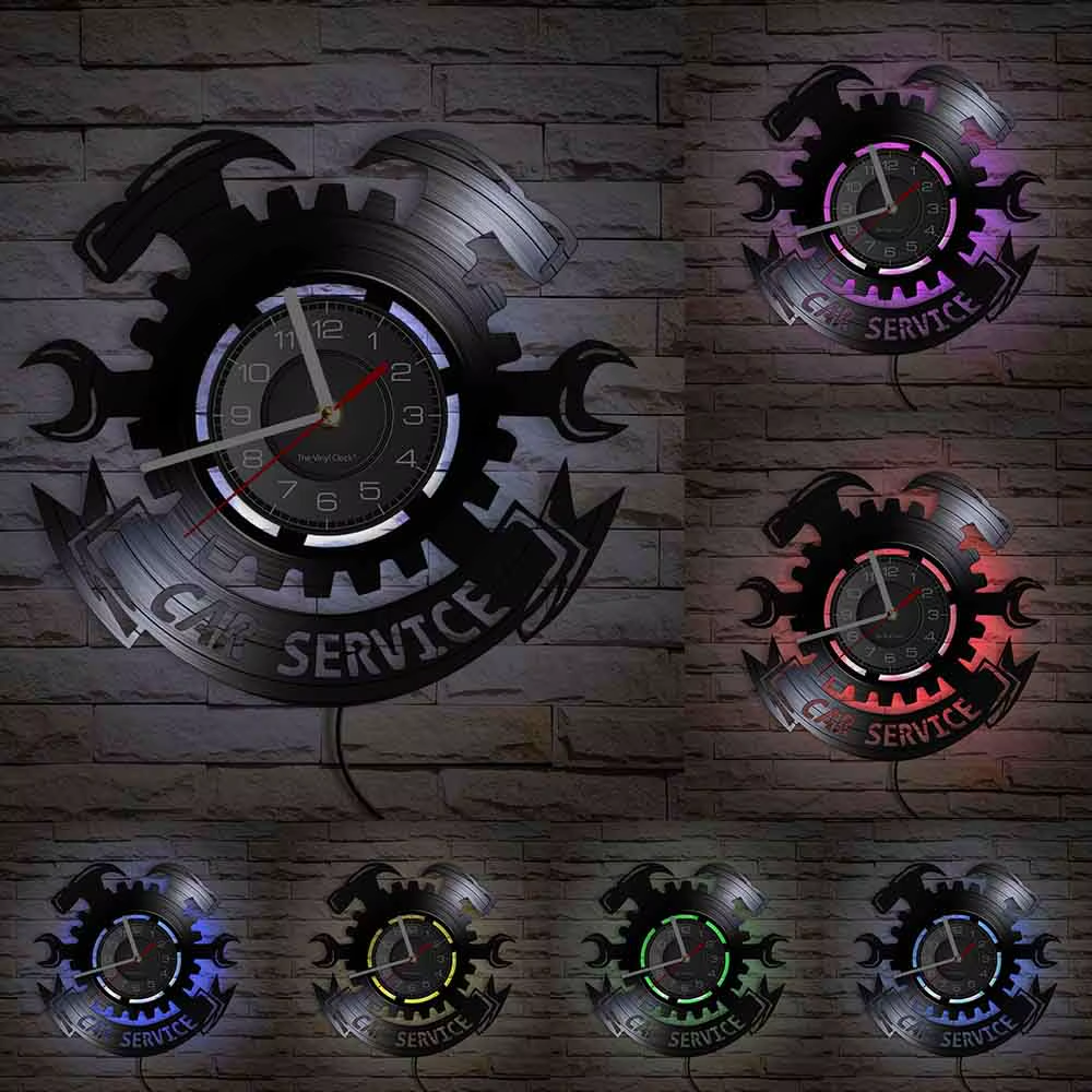 Auto Repair Shop Wall Sign Decorative Modern Wall Clock Car Mechanic Service Workshop Vinyl Record Clock Garage Repairman Gift