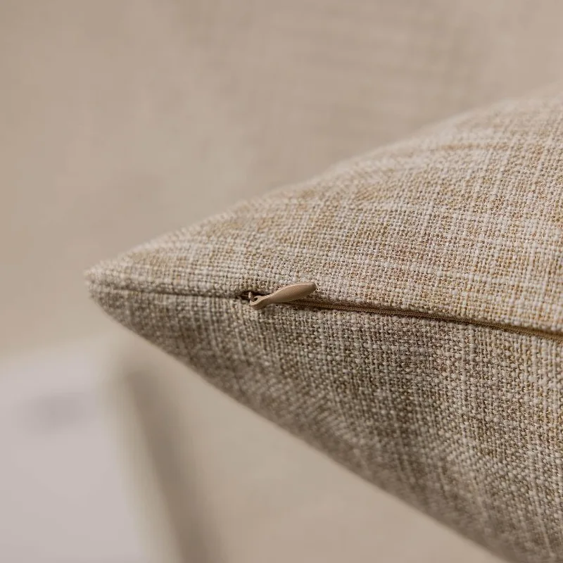 2Pcs Set Linen Pillow Covers 18X18Inch Burlap Beige Throw Pillows Cover for Couch Living Room Bench Patio Floor Linen Home Decor