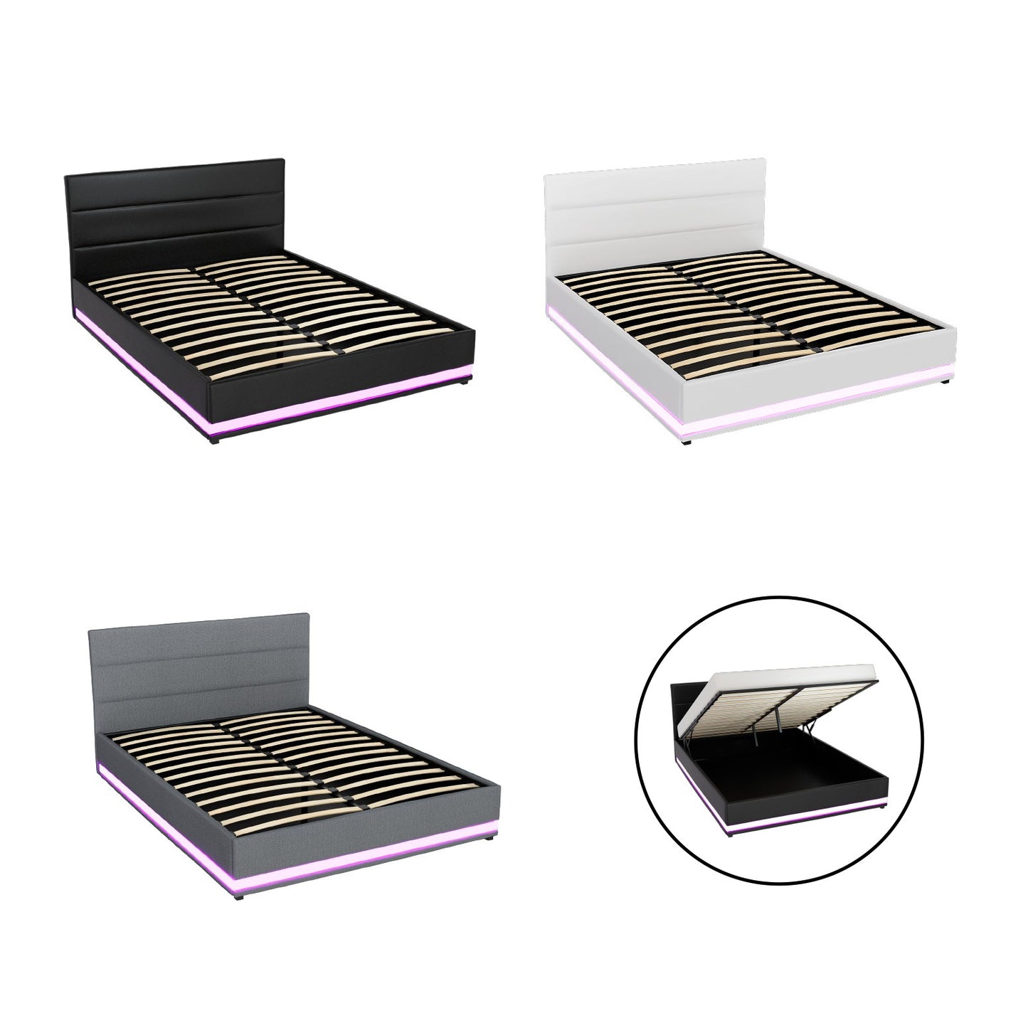 Artiss Bed Frame Queen Double King Single RGB LED Gas Lift Base Storage LUMI