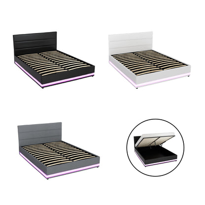 Artiss Bed Frame Queen Double King Single RGB LED Gas Lift Base Storage LUMI