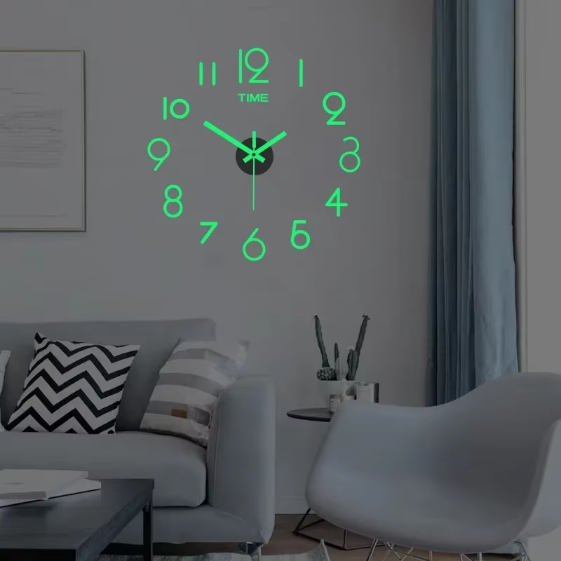 3D Wall Clock Luminous Frameless Wall Clocks DIY Digital Clock Stickers Silent Clock for Home Living Room Decor