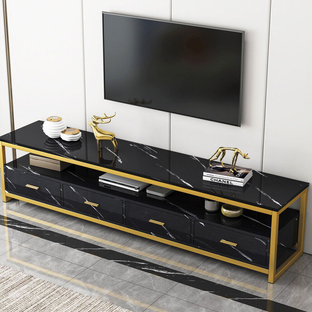 Emilia TV Cabinet & 2In1 Coffee Table Set Luxury Marble Look Wood Bronze Storage