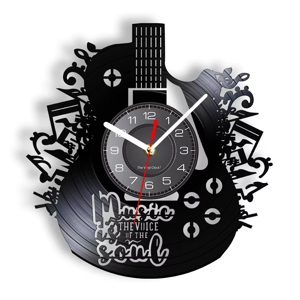 Acoustic Guitar Wall Art Wall Clock Musical Instrument Home Interior Wall Decor Vinyl Record Wall Clock Rock N Roll Musical Gift