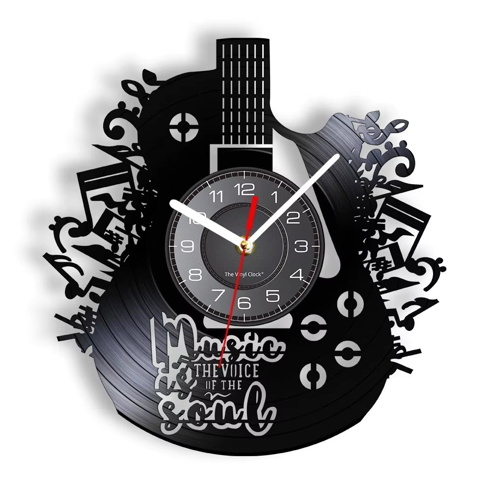 Acoustic Guitar Wall Art Wall Clock Musical Instrument Home Interior Wall Decor Vinyl Record Wall Clock Rock N Roll Musical Gift
