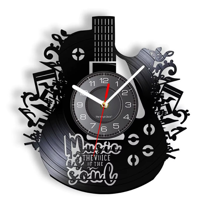 Acoustic Guitar Wall Art Wall Clock Musical Instrument Home Interior Wall Decor Vinyl Record Wall Clock Rock N Roll Musical Gift