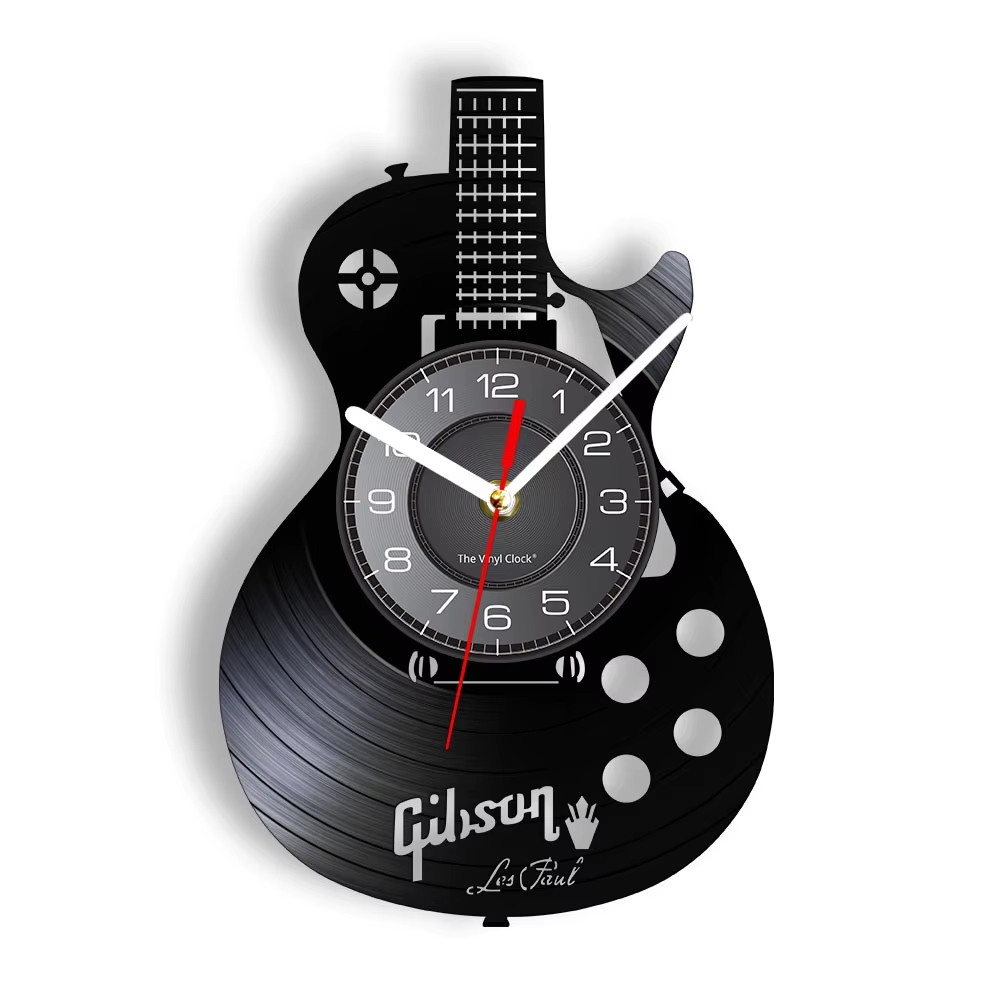 Acoustic Guitar Wall Art Wall Clock Musical Instrument Home Interior Wall Decor Vinyl Record Wall Clock Rock N Roll Musical Gift