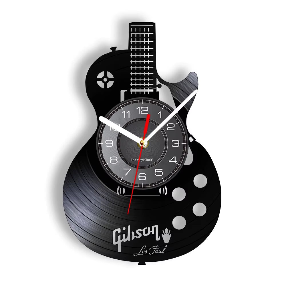 Acoustic Guitar Wall Art Wall Clock Musical Instrument Home Interior Wall Decor Vinyl Record Wall Clock Rock N Roll Musical Gift